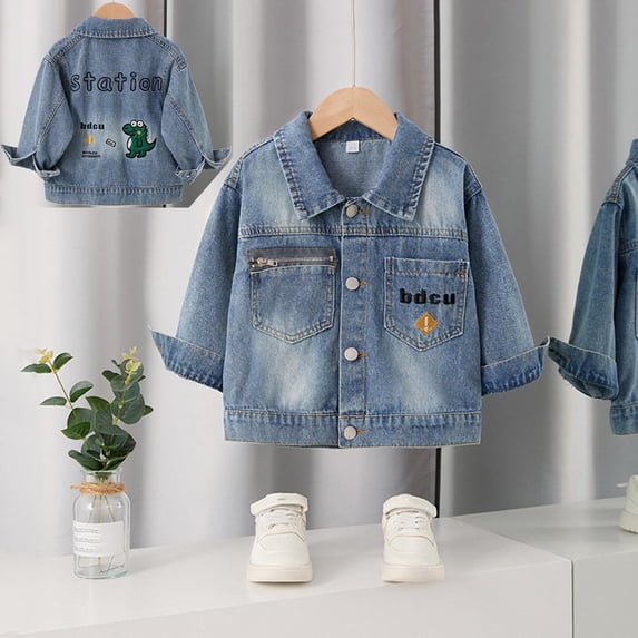 NAISIBABY Girls Denim Jacket – Long-Sleeve Notched Collar Casual Everyday Jacket Blue Size 5