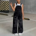 thumbnail image 1 of NAISIBABY Girls Denim Overalls, Adjustable Strap Bib Pocket Wide Leg Stretchy Fashion Jeans Jumpsuit Black 10T, 1 of 7