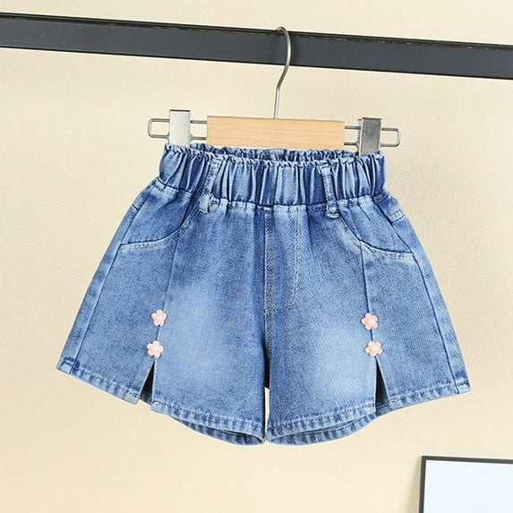 NAISIBABY Girls Denim Shorts, Graphic Pull-On Elastic Waist Summer Trendy Jean Shorts Pink 2-3T