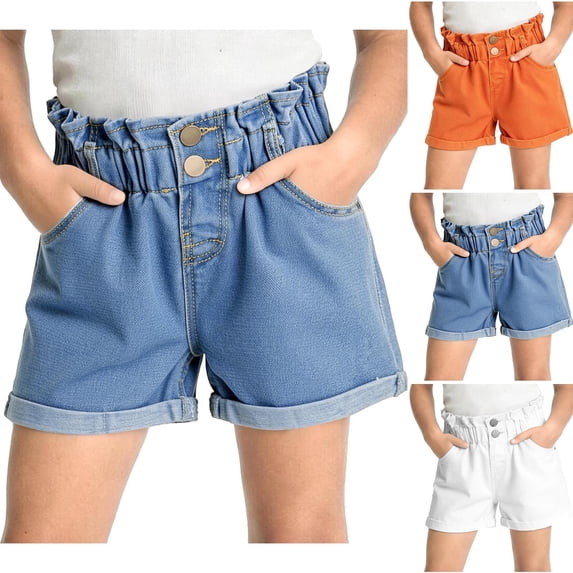 NAISIBABY Girls Denim Shorts, Ruffles High Rise with Pockets Soft Stretch Summer Fashion Jean Shorts Blue Size 14