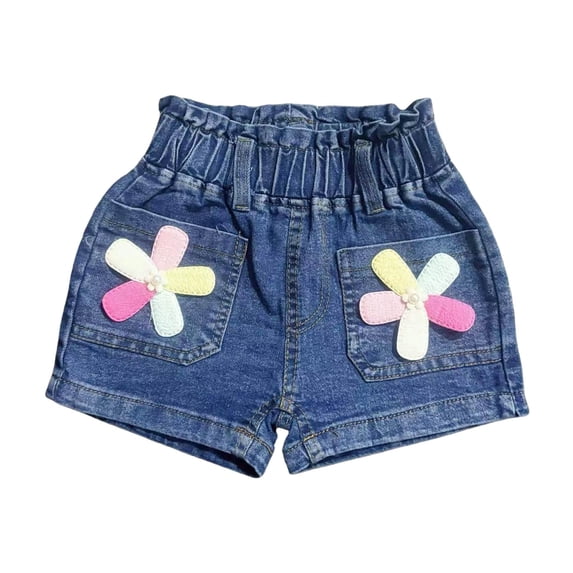 NAISIBABY Girls Denim Shorts, with Pockets Elastic Waist Stretch Fashion Summer Casual Jean Shorts Blue 5T