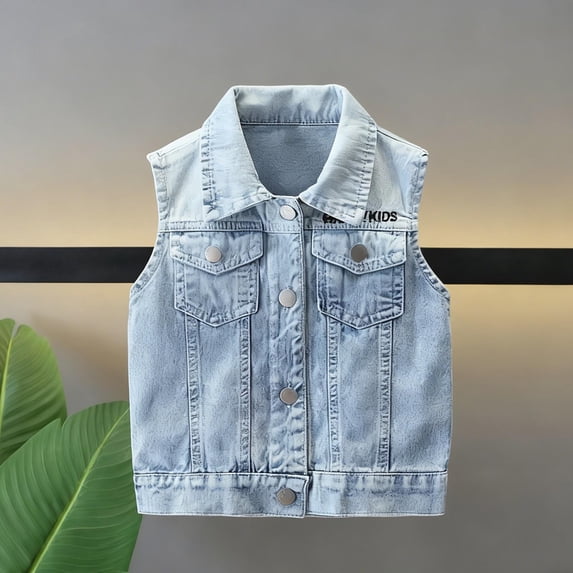 NAISIBABY Girls Denim Vest –Gradient Sleeveless Notched Collar Casual Waistcoat Blue Size 3T