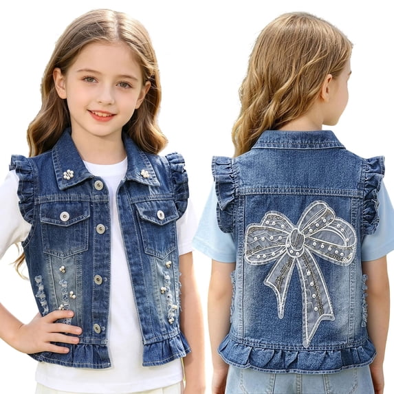 NAISIBABY Girls Denim Vest – Sleeveless Soft Lace Trim Fall Outerwear Vests Blue Size 3T