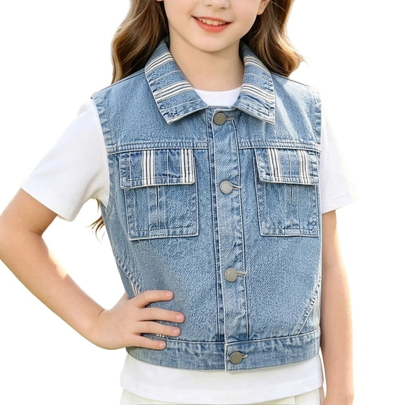 NAISIBABY Girls Denim Vest, Vintage Jean Waistcoat Buttons Fall Casual V-Neck Sleeveless Outwear Blue Size 7