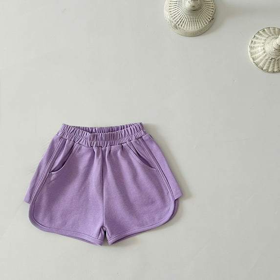 NAISIBABY Girls Dolphin Shorts, Cotton Solid Color Elastic Waist Active Sports Running Shorts Purple 7-8T
