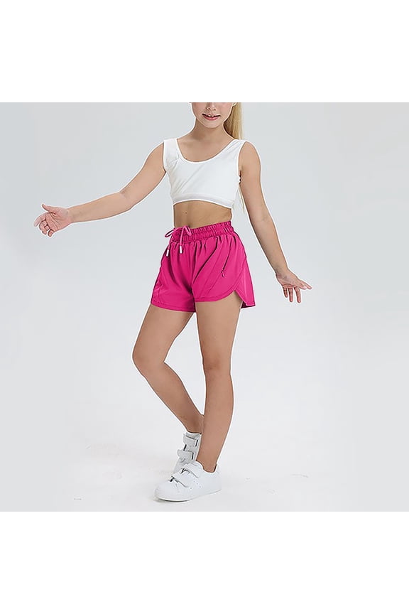 Girls Dolphin Shorts, Stretch Drawstring Zipper Pockets Summer Active Shorts Hot Pink 10-13T