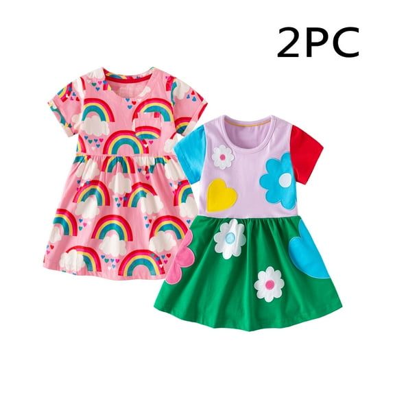 NAISIBABY Girls Dress 2 Pack, Short Sleeve Cute Graphic Summer Casual Dress 4-5T