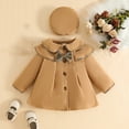 thumbnail image 1 of NAISIBABY Girls Dress Peacoat, Buttons Thermal Lined Ruffles Neck Fall Winter Mid Length Coat with Hat Khaki 3T, 1 of 9