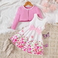 thumbnail image 1 of NAISIBABY Girls Dress Sets, Elegant Cardigan Floral Prints Sleeveless Dress Casual 2-Piece Dresses Pink 6-7T, 1 of 5