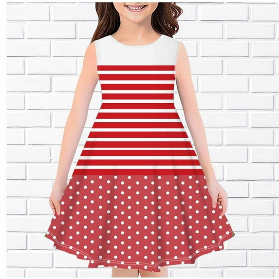 NAISIBABY Girls Dresses, Crew Neck New Prints Sleeveless Summer Sundress Red 4-14 T