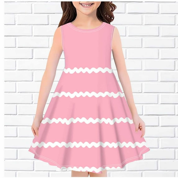 NAISIBABY Girls Dresses, Crew Neck Sleeveless New Prints Summer Sundress Pink 4-14 T
