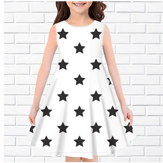 NAISIBABY Girls Dresses, New Prints Crew Neck Sleeveless Summer Sundress White 4-14 T