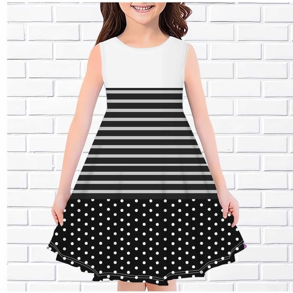 NAISIBABY Girls Dresses, New Prints Sleeveless Crew Neck Summer Sundress Black 4-14 T
