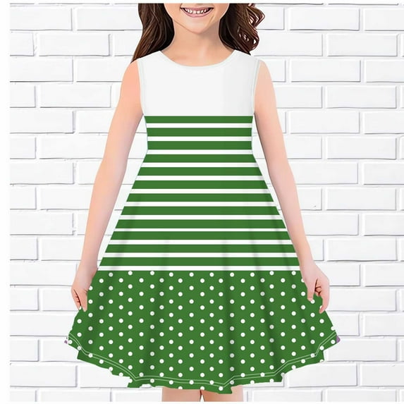 NAISIBABY Girls Dresses, Sleeveless New Prints Crew Neck Summer Sundress Green 4-14 T