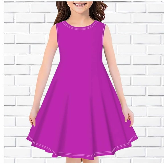NAISIBABY Girls Dresses, Sleeveless New Prints Crew Neck Summer Sundress Purple 4-14 T