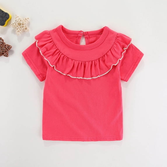 NAISIBABY Girls Fashion T-Shirt, Cotton Short Sleeve Ruffled Summer Cute Sweet Tee Watermelon Red 3-4T