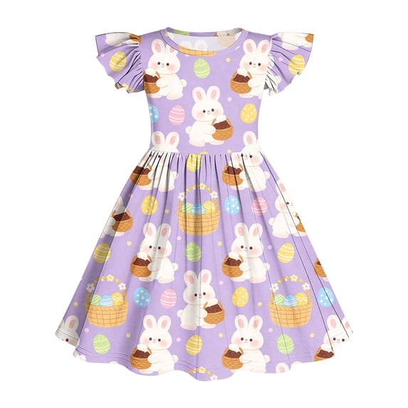 NAISIBABY Girls Flare Dresses, Summer Casual Ruffles Sleeve Crewneck Kids Flowy Play Dresses Beige Size 10