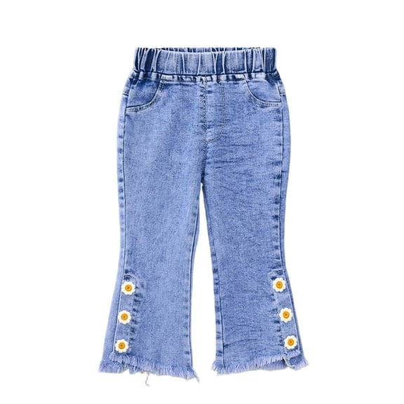 NAISIBABY Girls Flare Jeans 4T, with Pockets Elastic High Waist Fashion Casual Kids Denim Pants Light Blue (1-6T)
