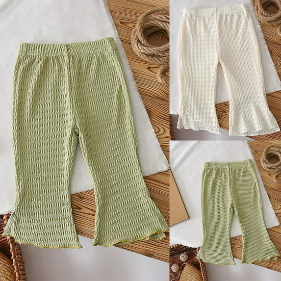 NAISIBABY Girls Flare Pants 4 T, Elastic Waist Ribbed Bell Bottom Fashion Kids Casual Leggings Green