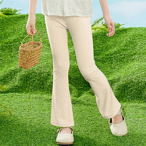 NAISIBABY Girls Flare Pants 7 T, Elastic Waist Ankle Length Stretchy Causal Leggings Pants Beige(3-13T)