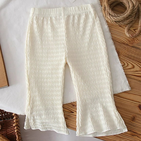 NAISIBABY Girls Flare Pants, Elastic Waist Fashion Ribbed Bell Bottom Kids Casual Leggings Beige 4T