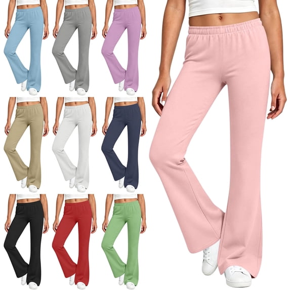 NAISIBABY Girls Flare Pants Size 12,Stretch Elastic Waist Solid Causal Lounge Pants Pink