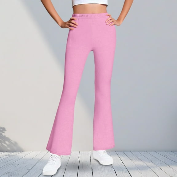 NAISIBABY Girls Flare Pants, Slim Fit Fleece-lined High Waist Stretch Kids Bell Bottom Legging Pants Pink 5T