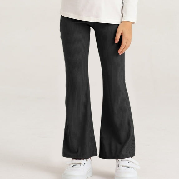 NAISIBABY Girls Flare Pants, Slim Fit High Waist Stretch Solid Color Kids Casual Outdoor Legging Pants Black 7T