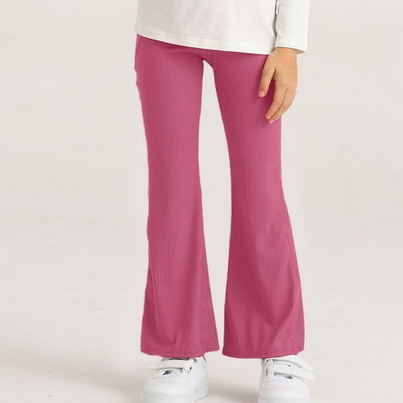 NAISIBABY Girls Flare Pants, High Waist Slim Fit Stretch Solid Color Kids Casual Outdoor Legging Pants Hot Pink 7T