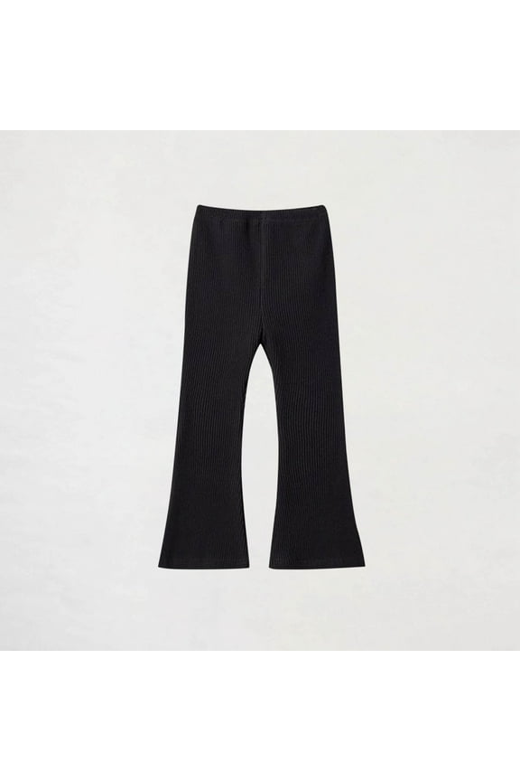 Girls Flare Pants, Stretch Knitted Elastic Waist Slim Fit Casual Leggings Trousers Black 7T