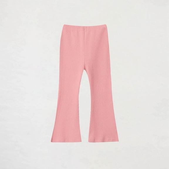 NAISIBABY Girls Flare Pants, Stretch Knitted Elastic Waist Slim Fit Casual Leggings Trousers Pink 5T