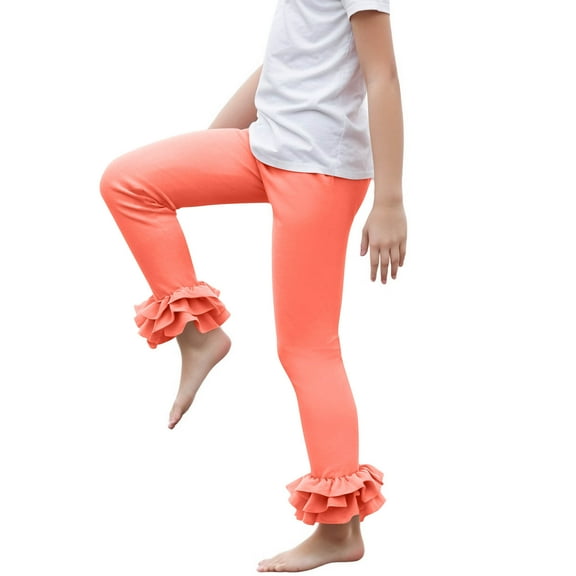 NAISIBABY Girls Flare Pants, Stretchy Ruffles Leg Elastic Waist Yoga Dance Tight Leggings Orange 7T
