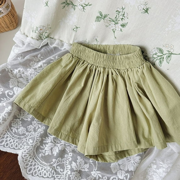 NAISIBABY Girls Flare Shorts, Pleated Solid Color Elastic Waist Summer Cute Casual Shorts Green 12-18Months