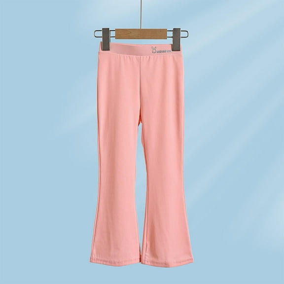 NAISIBABY Girls Flared Pants 10-12 T, Solid Color Stretchy Elastic Waist Casual Full Length Pants Pink