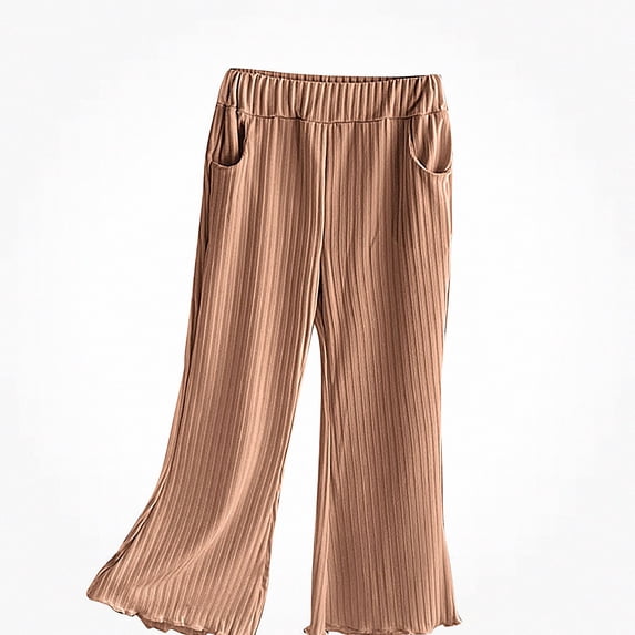 NAISIBABY Girls Flared Pants (Ages 1–10) — Lightweight Stylish Wide-Leg Casual Icy-Silk Trousers Coffee Size 5T