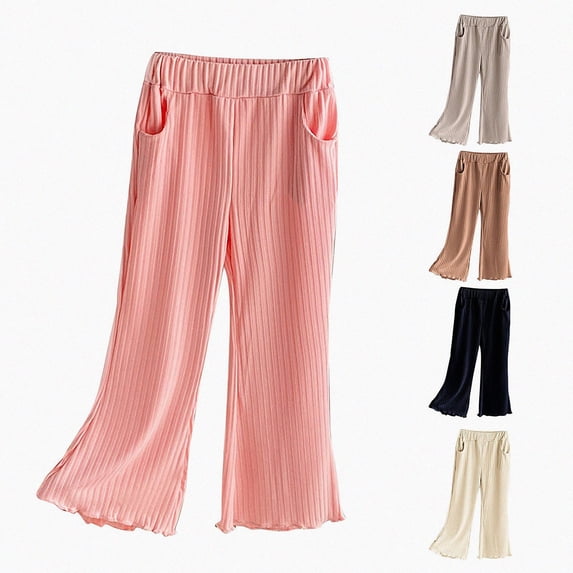 NAISIBABY Girls Flared Pants (Ages 1–10) — Lightweight Stylish Wide-Leg Casual Icy-Silk Trousers Pink Size 7