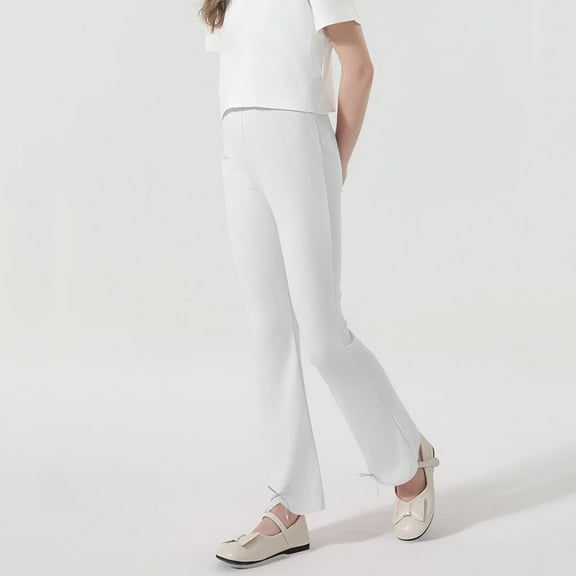 NAISIBABY Girls Flared Pants, Cotton Causal Stretchy High Waisted Yoga Leggings Pants White 7 T