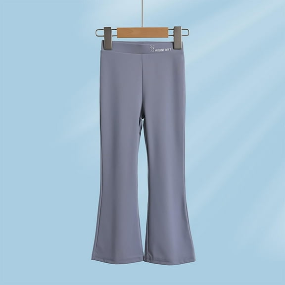 NAISIBABY Girls Flared Pants, Elastic Waist Solid Color Stretchy Casual Full Length Pants Blue 5T