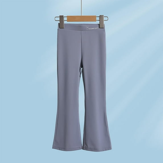 NAISIBABY Girls Flared Pants, Elastic Waist Solid Color Stretchy Casual Full Length Pants Blue 5T