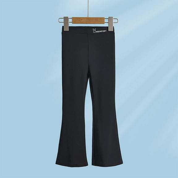 NAISIBABY Girls Flared Pants, Stretchy Elastic Waist Solid Color Casual Full Length Pants Black 5T