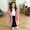 thumbnail image 1 of NAISIBABY Girls Fleece Hooded Overcoat, Thermal Lined with Pockets Double-Breasted Winter Faux Fur Fashion Peacoat Pink 5T, 1 of 7