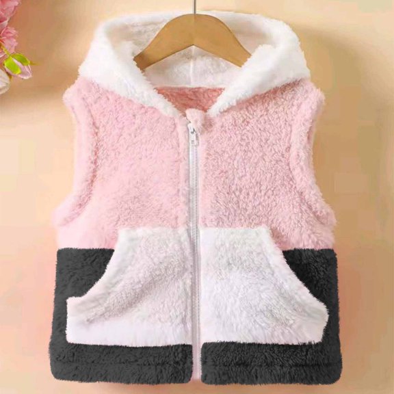 NAISIBABY Girls Fleece Jacket, Sleeveless Warm Hooded Zipper with Pockets Fall Winter Thick Warm Vest Outerwear Black 5T