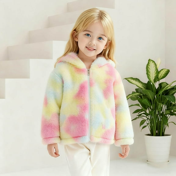 NAISIBABY Girls Fleece Jacket, Thermal Lined Full Zipper Hooded Cute Winter Tie-Dye Fashion Coat Multicolor 3T