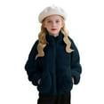 thumbnail image 1 of NAISIBABY Girls Fleece Jacket with Pockets, Long Sleeve Warm Stand Collar Full Zipper Winter Fuzzy Outerwear Dark Blue 6T, 1 of 9