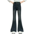 thumbnail image 1 of NAISIBABY Girls Fleece Jeans with Pockets Size 14, Elastic Waist Stretch Flare Leg Fall Winter Fashion Denim Pants Blue, 1 of 9