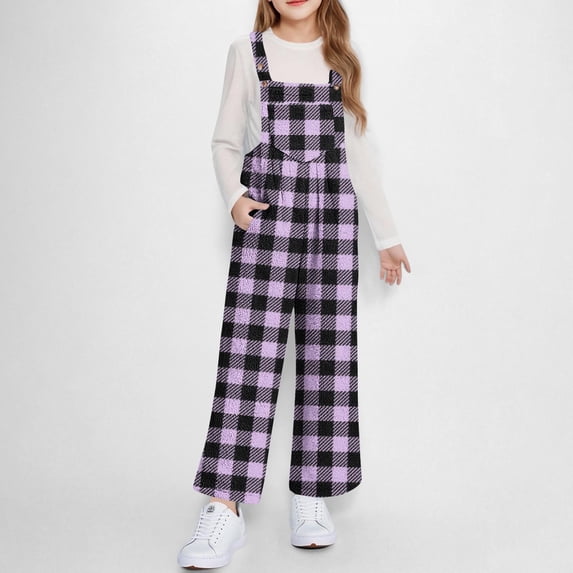 NAISIBABY Girls Fleece Jumpsuits, Soft Loose Adjustable Buttons Strap Bib Pockets Fall Winter Warm Casual Overalls Purple 10T