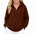 thumbnail image 1 of NAISIBABY Girls' Fleece-Lined Hooded Zip-Up Sweatshirt – Solid Color Long Sleeve Casual Jacket Coffee Size 7, 1 of 9