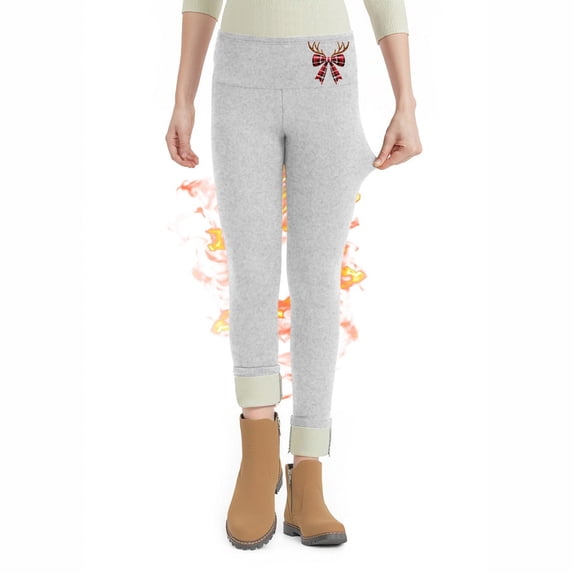 NAISIBABY Girls Fleece Lined Leggings, Stretchy Christmas Bow High Waisted Winter Thermal Tights Gray 5T