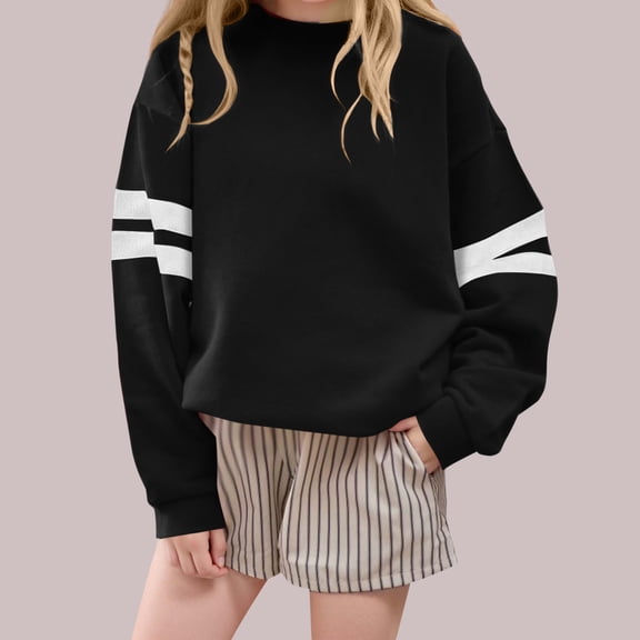 NAISIBABY Girls Fleece Sweatshirt, Striped Long Sleeve Soft Loose Casual Pullover Tops Clothes Black 1T