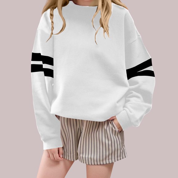 NAISIBABY Girls Fleece Sweatshirt, Striped Soft Loose Long Sleeve Casual Pullover Tops Clothes White 10T